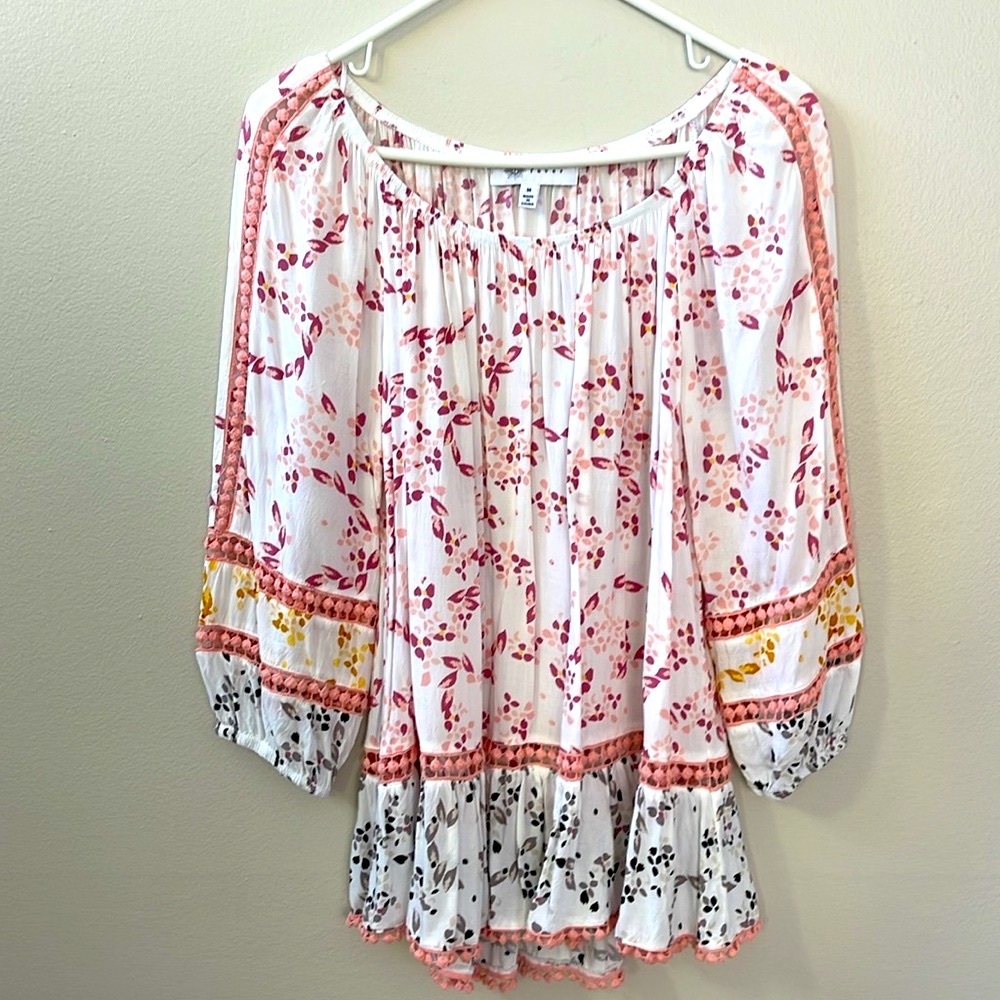 Women’s Boho Peasant Blouse Floral Print Top Sz M